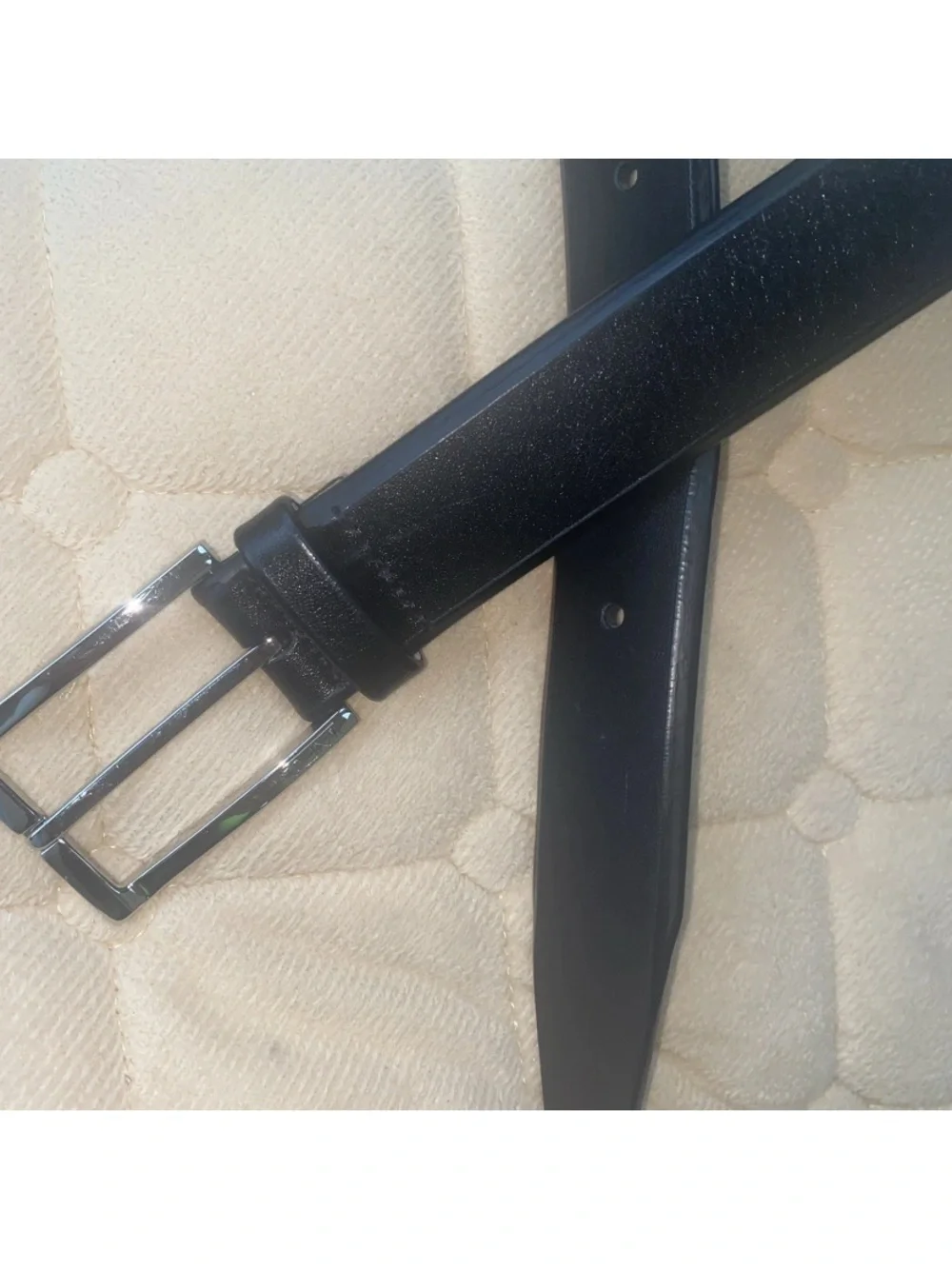 TUMI‎ Black Leather Belt Men's Size 42 Silver Hardware